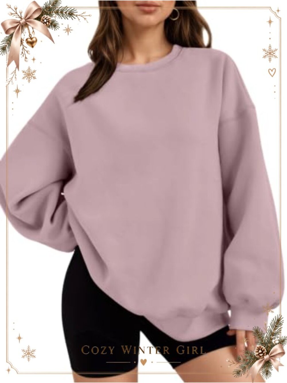 Oversized Crewneck Fleece Pullover Sweatshirt Long Sleeve Cotton Blend Womens